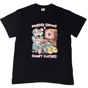 Black Graphic Halloween T-Shirt with Skeleton Design